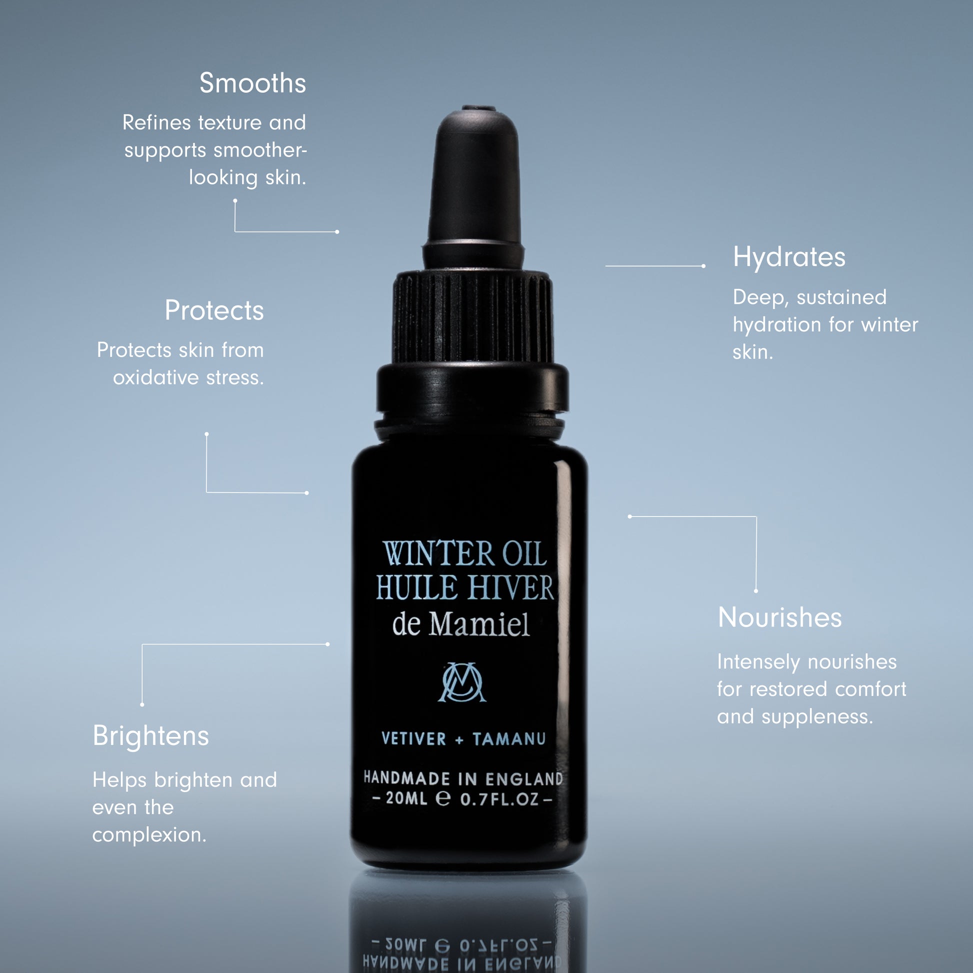 de Mamiel Winter Facial Oil hydrates, smoothes and protects skin